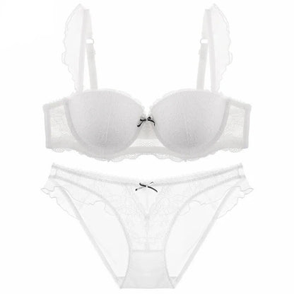 Délicatesse Française – Ensemble Lingerie Sexy en Dentelle : Soutien-Gorge Push-Up et Culotte Brodée