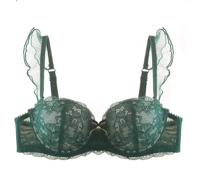 Délicatesse Française – Ensemble Lingerie Sexy en Dentelle : Soutien-Gorge Push-Up et Culotte Brodée