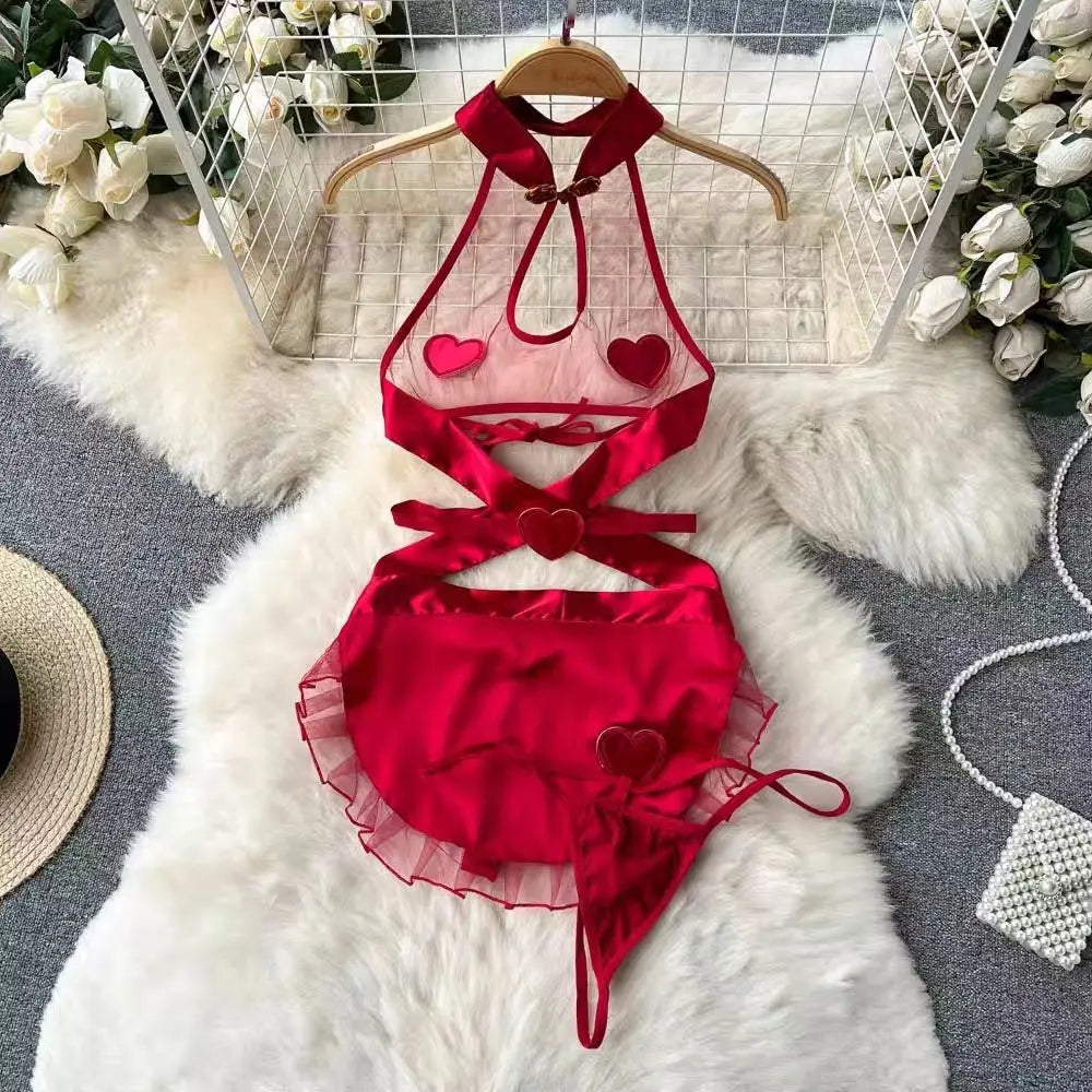 Rêve de Noël – Robe Sexy Rouge en Velours avec Col Halter et Détails en Fourrure