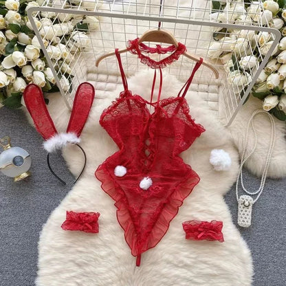 Rêve de Noël – Robe Sexy Rouge en Velours avec Col Halter et Détails en Fourrure